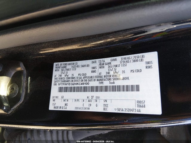 1FTFW1EG2HKC49100 Ford F-150 Xlt
