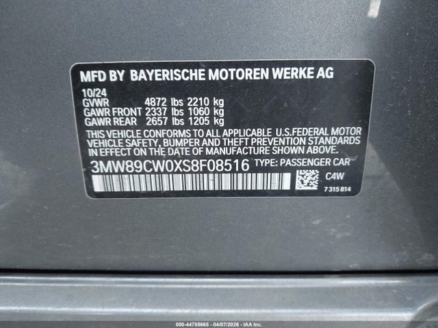 Aukcja sprzedaży 2025 Bmw 330i Xdrive, vin: 3MW89CW0XS8F08516, numer aukcji: 44785665