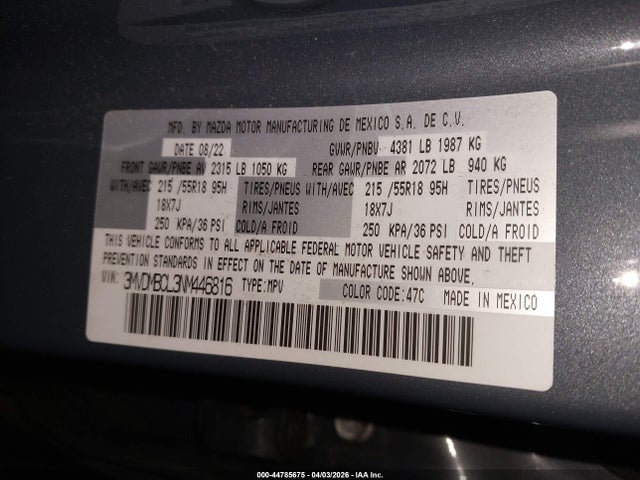 Aukcja sprzedaży 2022 Mazda Cx-30 Carbon Edition, vin: 3MVDMBCL3NM446816, numer aukcji: 44785675
