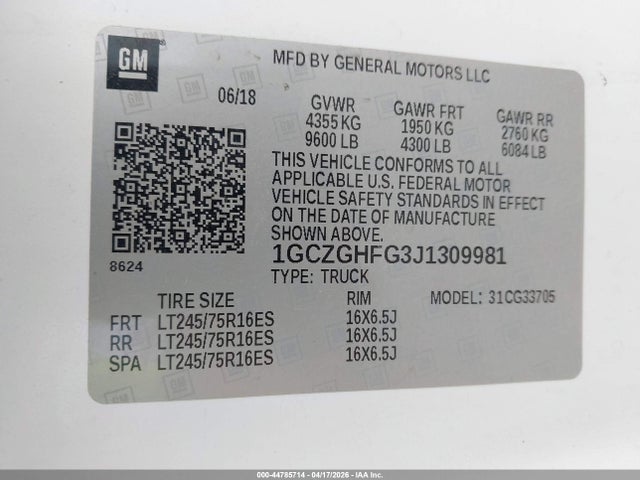 Продажа на аукционе авто 2018 Chevrolet Express 3500 Work Van, vin: 1GCZGHFG3J1309981, номер лота: 44785714