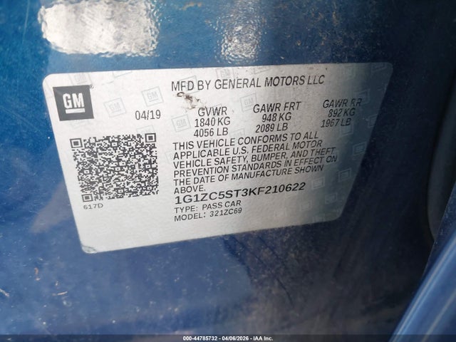Aukcja sprzedaży 2019 Chevrolet Malibu 1fl, vin: 1G1ZC5ST3KF210622, numer aukcji: 44785732