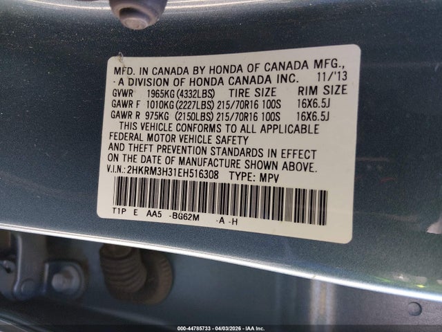 2HKRM3H31EH516308 Honda CR-V LX