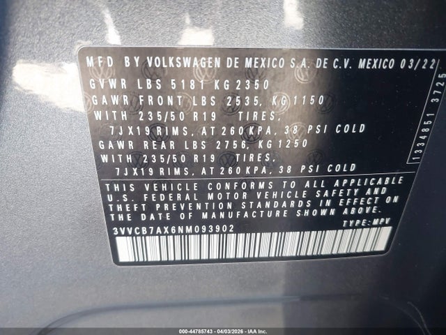 3VVCB7AX6NM093902 Volkswagen Tiguan 2.0t Se R-line Black