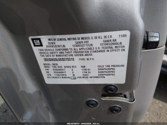 Продажа на аукционе авто 2006 Buick Rendezvous Cx, vin: 3G5DA03L66S570310, номер лота: 44785751