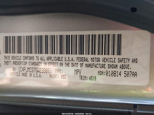 44785758 :رقم المزاد ، 1C4PJMCS7GW239861 vin ، 2016 Jeep Cherokee Latitude مزاد بيع
