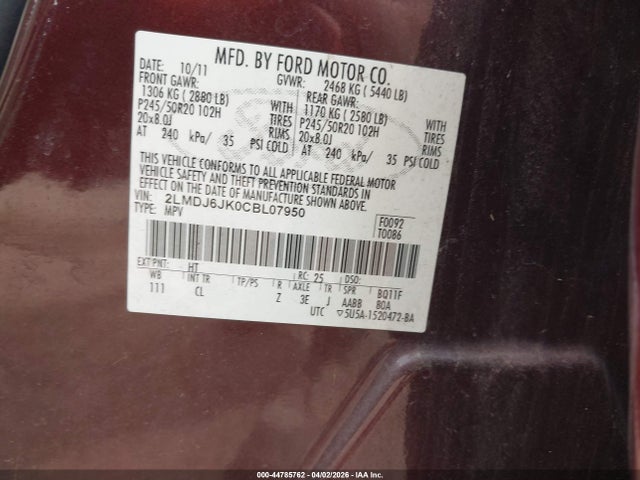 2012 LINCOLN MKX 2LMDJ6JK0CBL07950 Photo 8