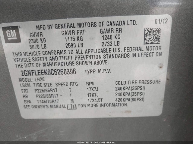 2012 CHEVROLET EQUINOX 2GNFLEEK6C6260396 Photo 8