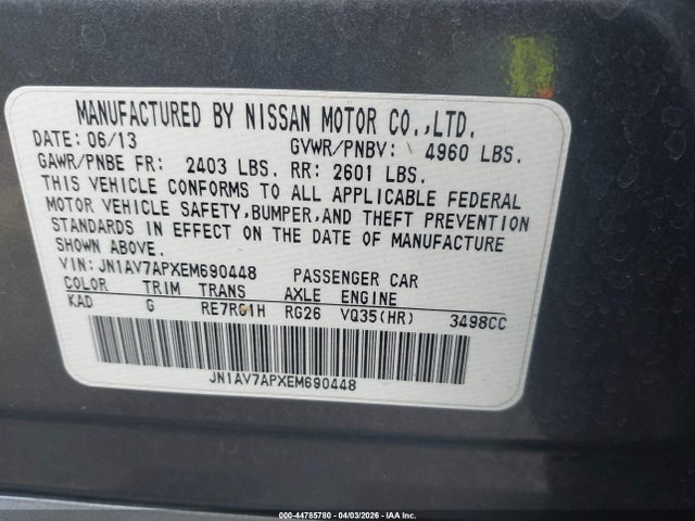 Продаж на аукціоні авто 2014 Infiniti Q50 Hybrid Premium, vin: JN1AV7APXEM690448, номер лоту: 44785780