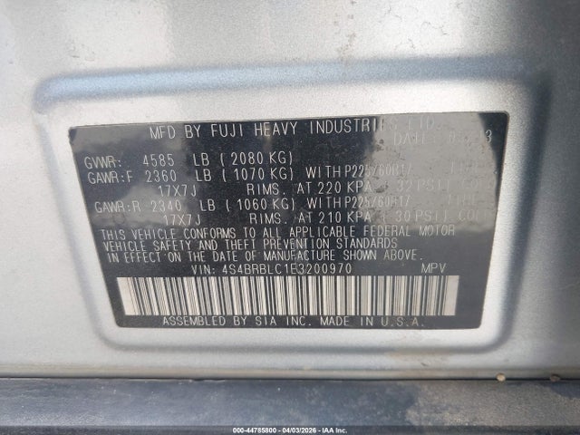 4S4BRBLC1E3200970 Subaru Outback 2.5i Limited