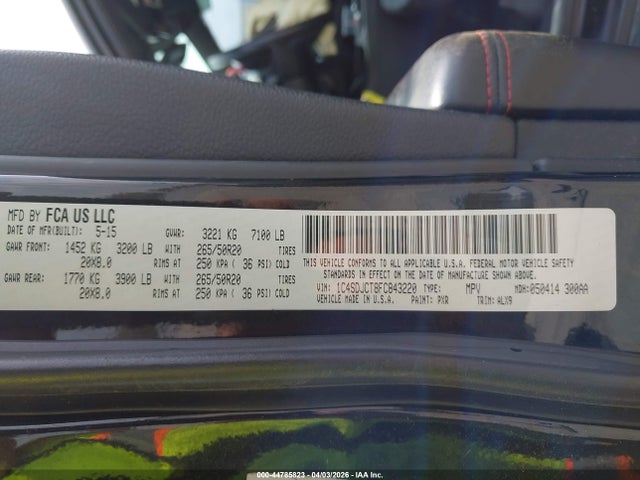 Продажа на аукционе авто 2015 Dodge Durango R/t, vin: 1C4SDJCT8FC843220, номер лота: 44785823