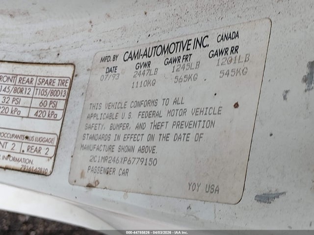 Aukcja sprzedaży 1993 Geo Metro, vin: 2C1MR246XP6779150, numer aukcji: 44785826