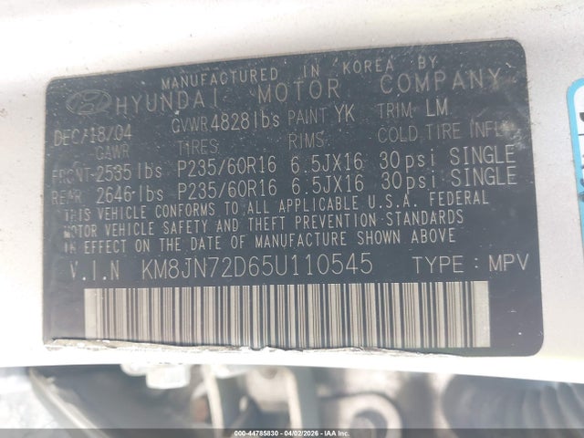 2005 HYUNDAI TUCSON KM8JN72D65U110545 Photo 8