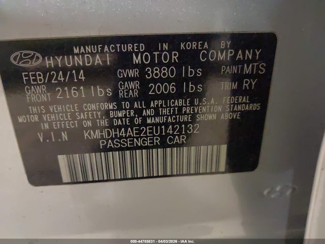 Продаж на аукціоні авто 2014 Hyundai Elantra Limited, vin: KMHDH4AE2EU142132, номер лоту: 44785831