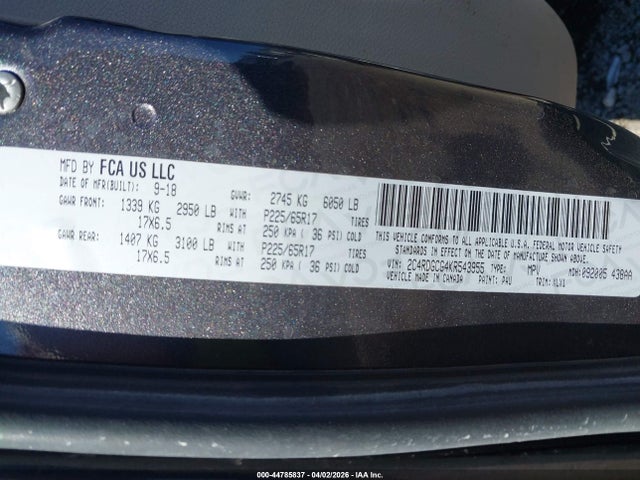 Aukcja sprzedaży 2019 Dodge Grand Caravan Sxt, vin: 2C4RDGCG4KR543955, numer aukcji: 44785837