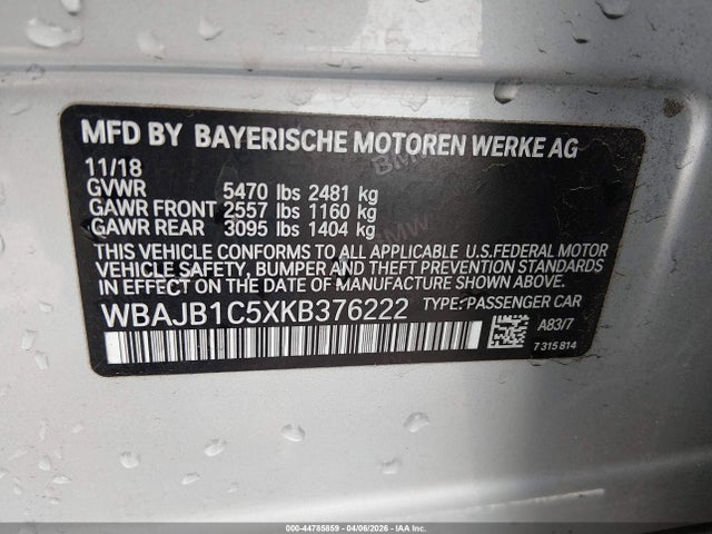 2019 Bmw 530e Xdrive Iperformance მანქანა იყიდება აუქციონზე, vin: WBAJB1C5XKB376222, აუქციონის ნომერი: 44785859