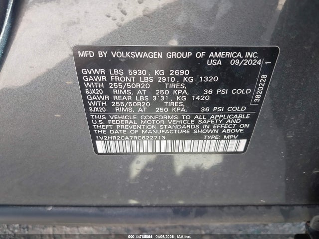 Aukcja sprzedaży 2024 Volkswagen Atlas 2.0t Se W/technology, vin: 1V2HR2CA7RC622713, numer aukcji: 44785864
