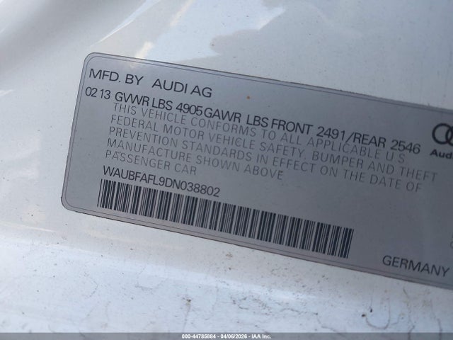 Продаж на аукціоні авто 2013 Audi A4 2.0t Premium, vin: WAUBFAFL9DN038802, номер лоту: 44785884