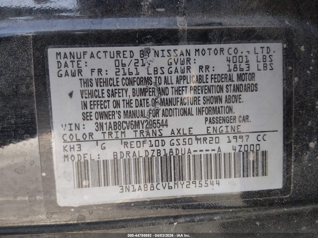 3N1AB8CV6MY295544 Nissan Sentra Sv Xtronic Cvt