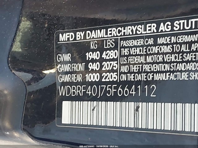 44785893 :رقم المزاد ، WDBRF40J75F664112 vin ، 2005 Mercedes-benz C 230 Kompressor Sport مزاد بيع