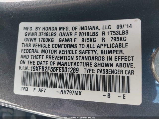 Продаж на аукціоні авто 2015 Honda Civic Lx, vin: 19XFB2F55FE001289, номер лоту: 44785901