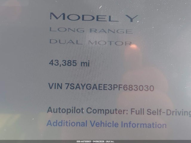 Aukcja sprzedaży 2023 Tesla Model Y Awd/long Range Dual Motor All-wheel Drive, vin: 7SAYGAEE3PF683030, numer aukcji: 44785903