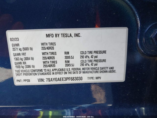 Aukcja sprzedaży 2023 Tesla Model Y Awd/long Range Dual Motor All-wheel Drive, vin: 7SAYGAEE3PF683030, numer aukcji: 44785903