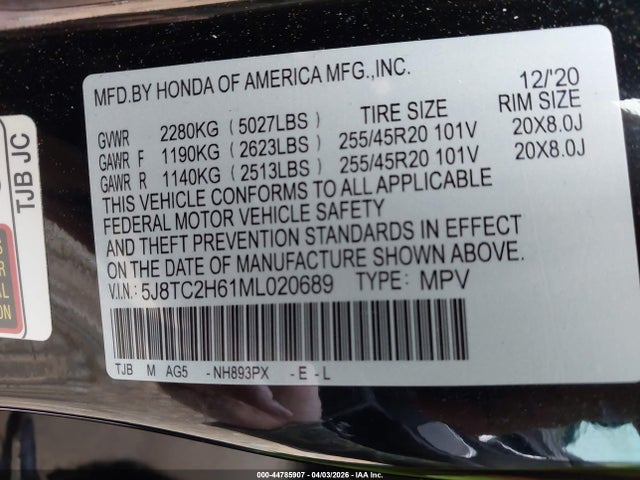 Aukcja sprzedaży 2021 Acura Rdx A-spec Package, vin: 5J8TC2H61ML020689, numer aukcji: 44785907