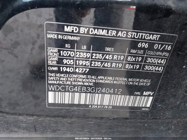 Aukcja sprzedaży 2016 Mercedes-benz Gla 250, vin: WDCTG4EB3GJ240412, numer aukcji: 44785924