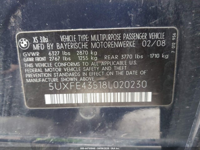 2008 BMW X5 5UXFE43518L020230 Photo 8