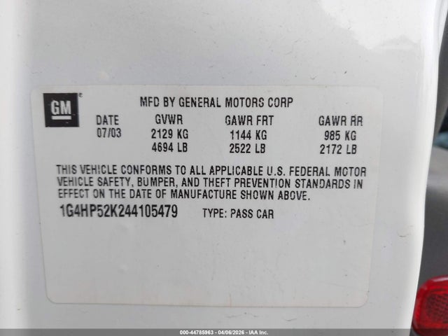 Aukcja sprzedaży 2004 Buick Lesabre Custom, vin: 1G4HP52K244105479, numer aukcji: 44785963