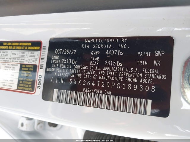 Aukcja sprzedaży 2023 Kia K5 Gt-line, vin: 5XXG64J29PG189308, numer aukcji: 44785970