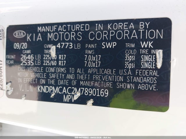 Продаж на аукціоні авто 2021 Kia Sportage Lx, vin: KNDPMCAC2M7890169, номер лоту: 44785982