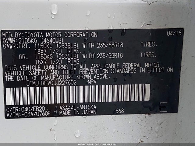 JTMJFREV0JJ227602 Toyota RAV4 SE