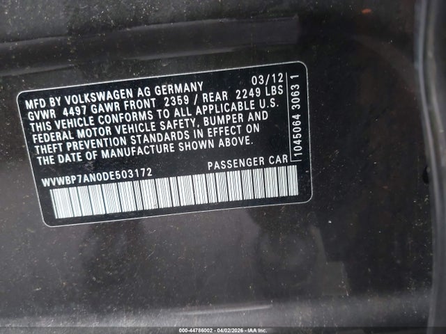 Продаж на аукціоні авто 2013 Volkswagen Cc 2.0t Sport Plus, vin: WVWBP7AN0DE503172, номер лоту: 44786002