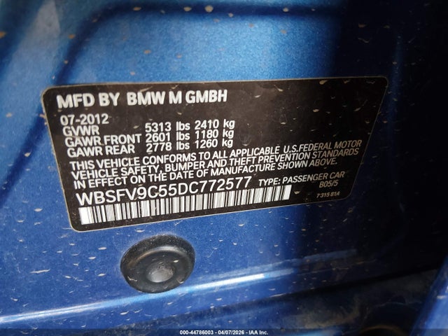 Продажа на аукционе авто 2013 Bmw M5, vin: WBSFV9C55DC772577, номер лота: 44786003
