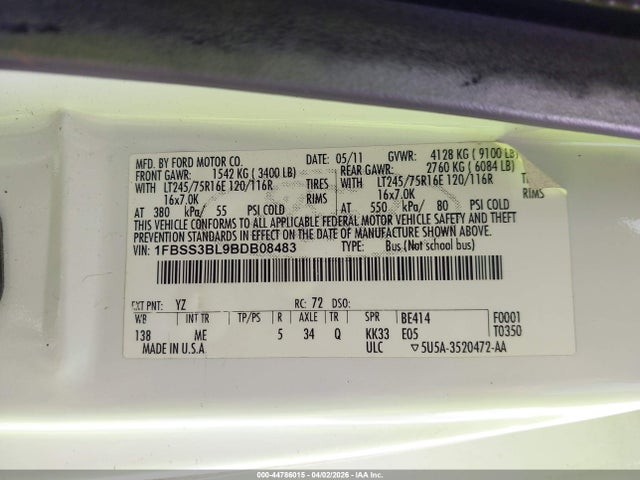 2011 FORD E-350 SUPER DUTY 1FBSS3BL9BDB08483 Photo 8