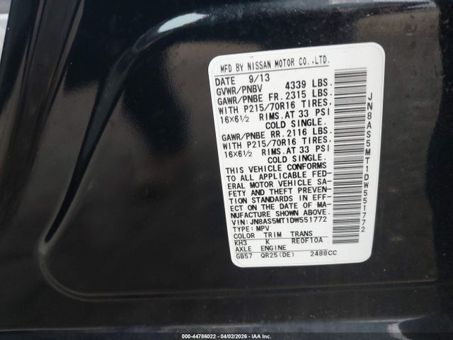 Продажа на аукционе авто 2013 Nissan Rogue S, vin: JN8AS5MT1DW551772, номер лота: 44786022