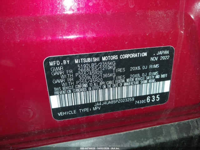 Продаж на аукціоні авто 2023 Mitsubishi Outlander Ralliart S-awc/se 2.5 S-awc/se Black Edition S-awc/se Special Editiont S-awc, vin: JA4J4UA85PZ023259, номер лоту: 44786025