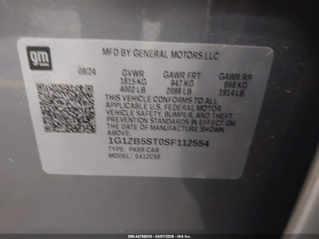 1G1ZB5ST0SF112554 Chevrolet Malibu Fwd Ls