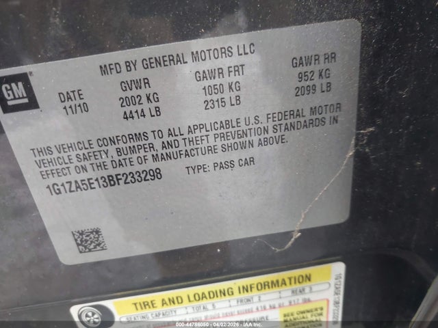 2011 Chevrolet Malibu Ls მანქანა იყიდება აუქციონზე, vin: 1G1ZA5E13BF233298, აუქციონის ნომერი: 44786050