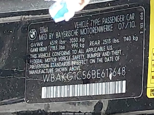 Продажа на аукционе авто 2011 Bmw 335is, vin: WBAKG1C56BE617648, номер лота: 44786060