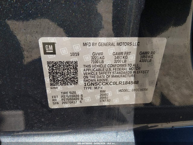 Продажа на аукционе авто 2020 Chevrolet Tahoe 2wd Premier, vin: 1GNSCCKC0LR184548, номер лота: 44786080
