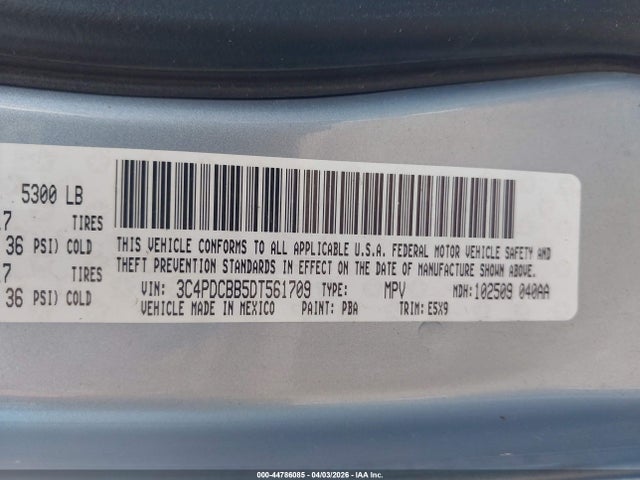 2013 Dodge Journey Sxt მანქანა იყიდება აუქციონზე, vin: 3C4PDCBB5DT561709, აუქციონის ნომერი: 44786085