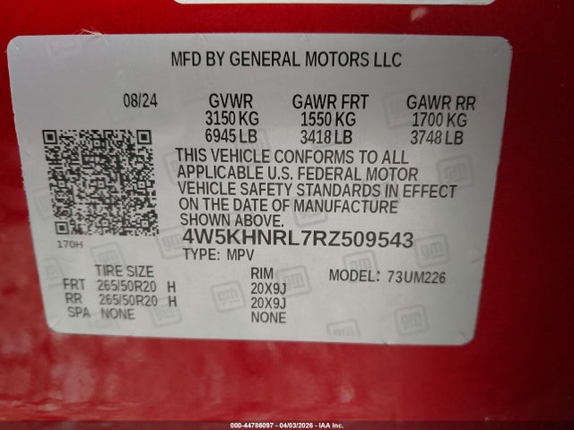 44786097 :رقم المزاد ، 4W5KHNRL7RZ509543 vin ، 2024 Acura Zdx A-spec مزاد بيع