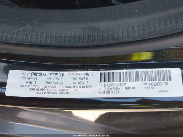 Aukcja sprzedaży 2012 Chrysler 200 Lx, vin: 1C3CCBAB4CN292022, numer aukcji: 44786111