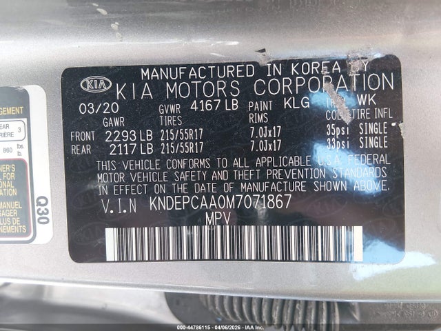 Aukcja sprzedaży 2021 Kia Seltos Lx, vin: KNDEPCAA0M7071867, numer aukcji: 44786115