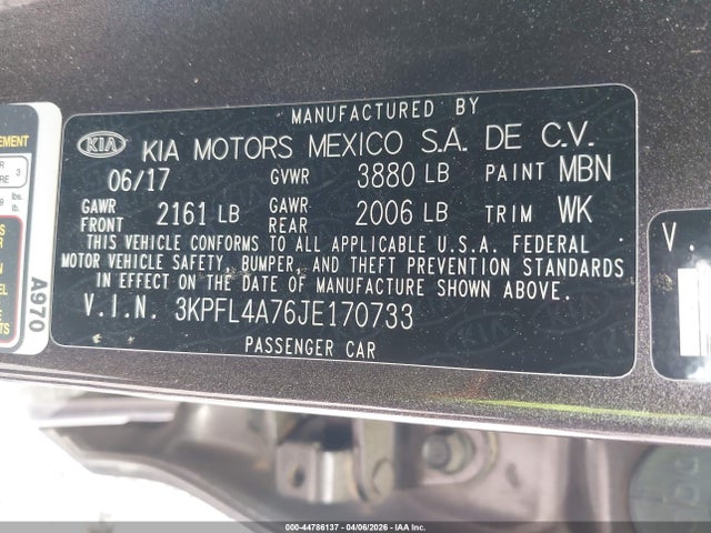 Auction sale of the 2018 Kia Forte Lx, vin: 3KPFL4A76JE170733, lot number: 44786137