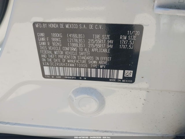 Aukcja sprzedaży 2021 Honda Hr-v Awd Lx, vin: 3CZRU6H3XMM710906, numer aukcji: 44786165