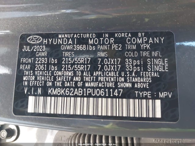 Aukcja sprzedaży 2023 Hyundai Kona Sel, vin: KM8K62AB1PU061147, numer aukcji: 44786167