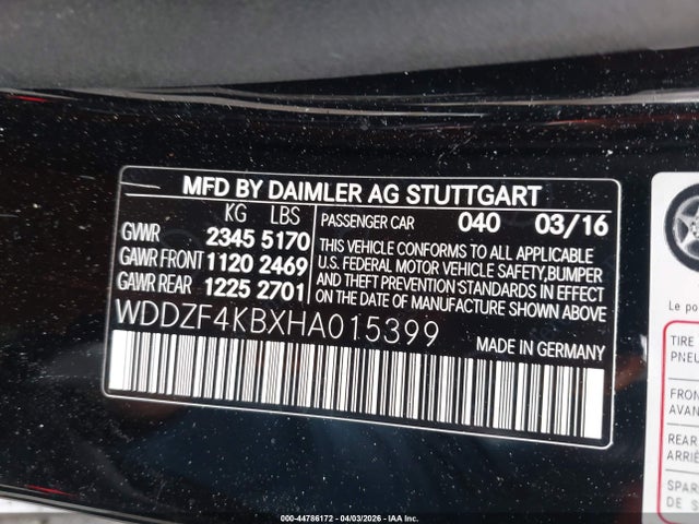 44786172 :رقم المزاد ، WDDZF4KBXHA015399 vin ، 2017 Mercedes-benz E 300 4matic مزاد بيع